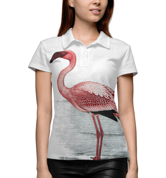 Женское поло с изображением Фламинго цвета Белый