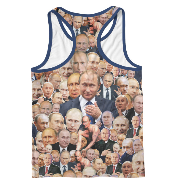 Мужская майка-борцовка с изображением Путин коллаж цвета Белый
