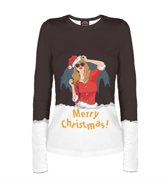 Женский лонгслив с изображением Merry Christmas цвета Белый