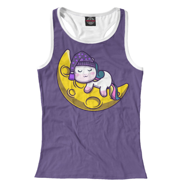 Женская майка-борцовка с изображением Единорог на луне цвета Белый