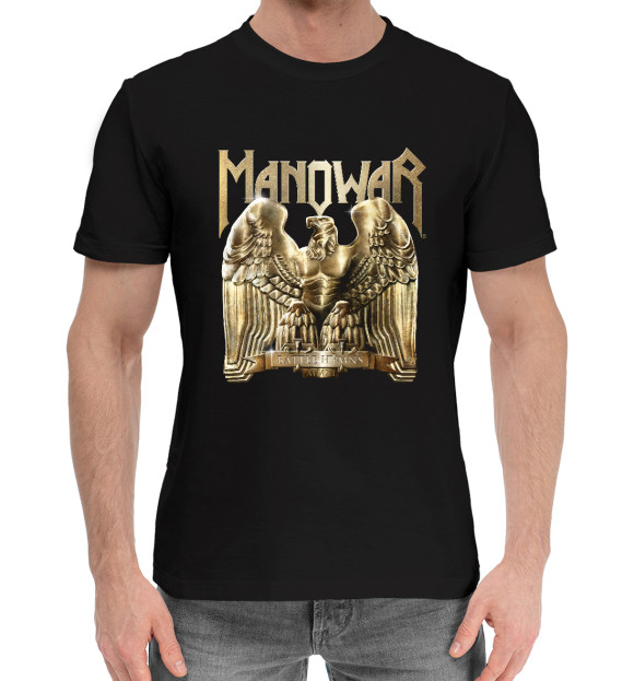 Мужская хлопковая футболка с притом Manowar цвета Черный Мужская хлопковая футболка с изображением Manowar цвета Черный