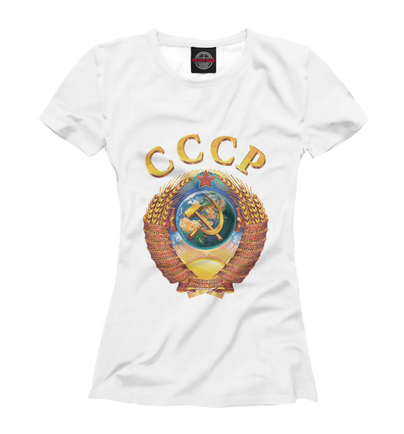 Женская футболка с изображением Герб СССР цвета Белый