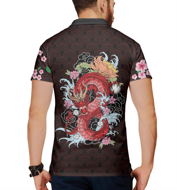 Мужское поло с изображением Кимоно Дракон цвета Белый