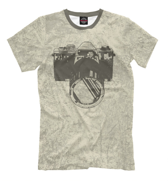 Мужская футболка с изображением Ретро фотоаппарат цвета Бежевый