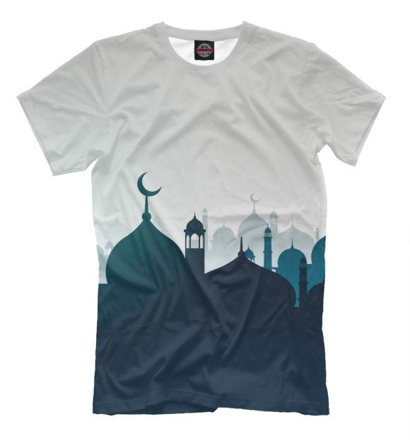 Мужская футболка с изображением Силуэты мечетей цвета Бежевый