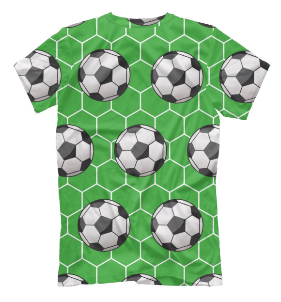 Мужская футболка с изображением Футбольные мячи на зеленом фоне цвета Белый