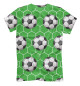 Мужская футболка Футбольные мячи на зеленом фоне