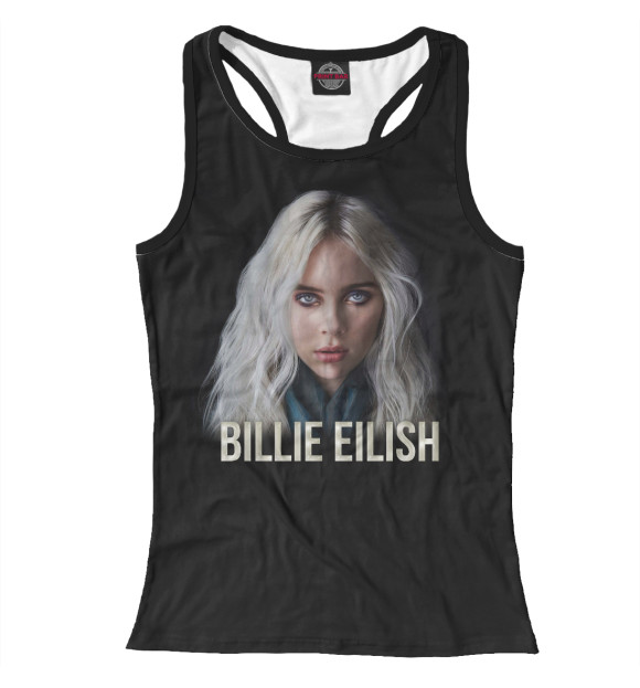 Женская майка-борцовка с притом Billie Eilish цвета Белый Женская майка-борцовка с изображением Billie Eilish цвета Белый