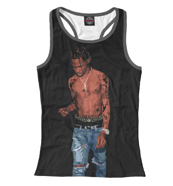 Женская майка-борцовка с притом Travis Scott цвета Белый Женская майка-борцовка с изображением Travis Scott цвета Белый