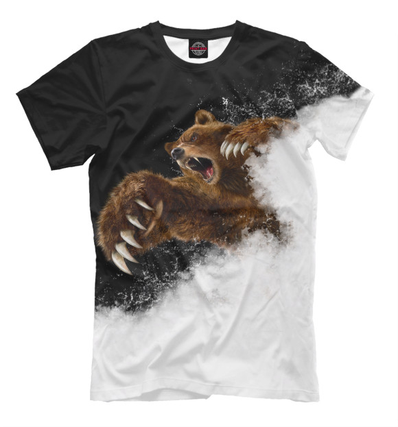 Мужская футболка с изображением Медведь в ярости цвета Молочно-белый