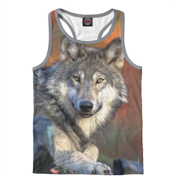 Мужская майка-борцовка с изображением Добрый Волк цвета Белый