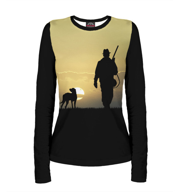 Женский лонгслив с изображением охота цвета Белый