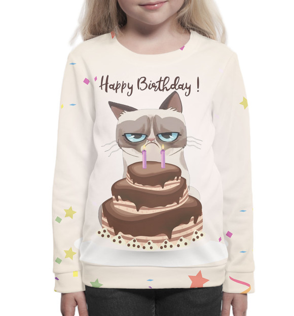 Свитшот для девочек с изображением Happy Birthday! цвета Белый