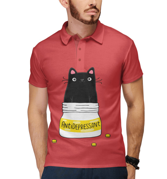 Мужское поло с притом Аntidepressant цвета Белый Мужское поло с изображением Аntidepressant цвета Белый