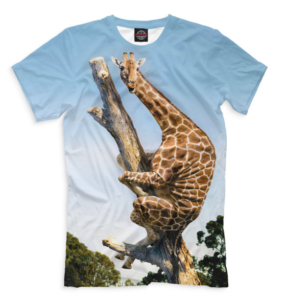 Мужская футболка с изображением Жираф на дереве цвета Молочно-белый