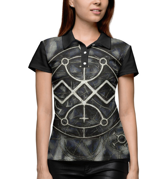 Женское поло с изображением Руна —  ключ к Веданию цвета Белый