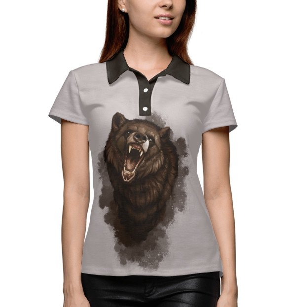 Женское поло с изображением Бурый медведь цвета Белый
