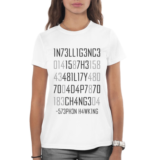 Женская футболка с изображением Стивен Хокинг цвета Белый