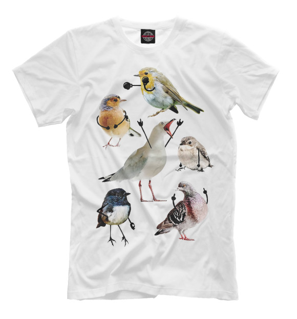 Мужская футболка с изображением Птички арт цвета Молочно-белый