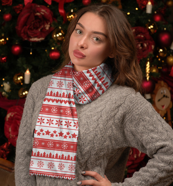 Шарф с изображением Новогодний свитер цвета Белый