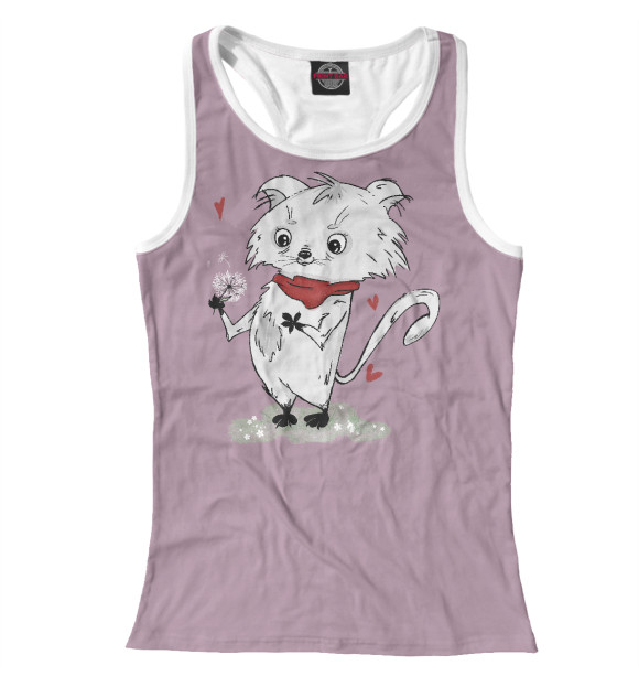 Женская майка-борцовка с изображением Романтичный котик (розовый фон) цвета Белый