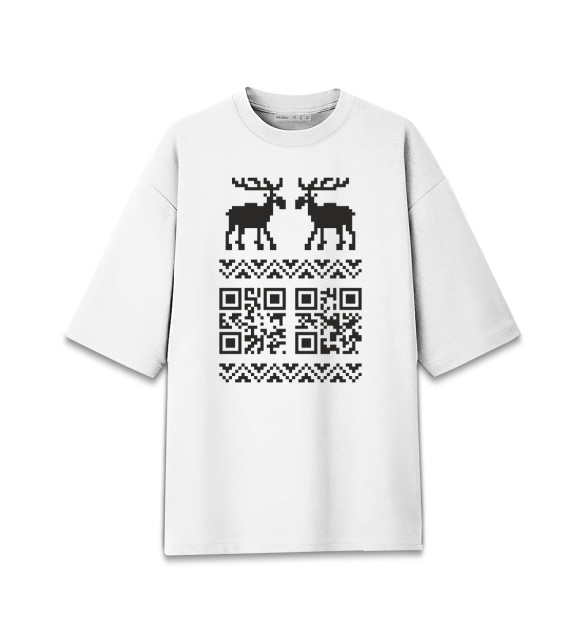 Женская футболка оверсайз с изображением QR-Deer цвета Белый