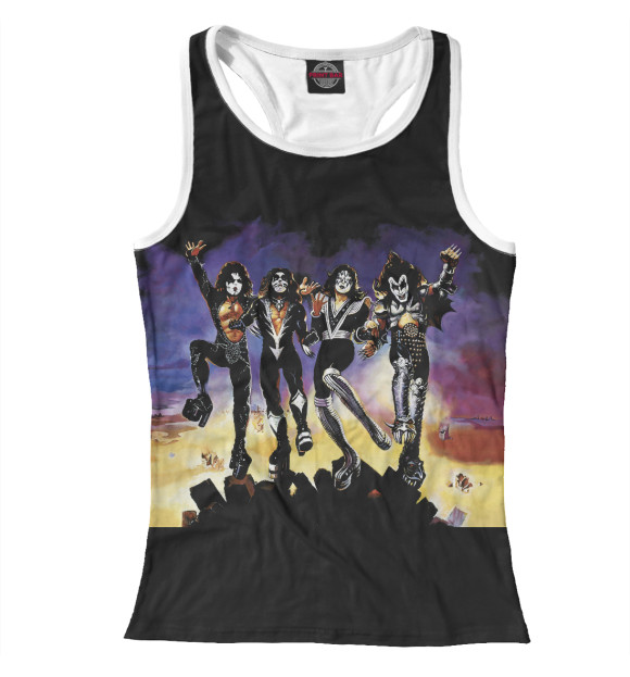 Женская майка-борцовка с изображением Кисс цвета Белый