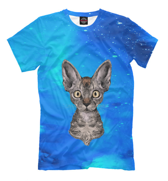 Мужская футболка с изображением Космический кот цвета Грязно-голубой