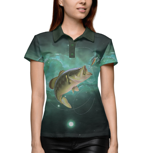 Женское поло с изображением Рыбалка на карпа цвета Белый