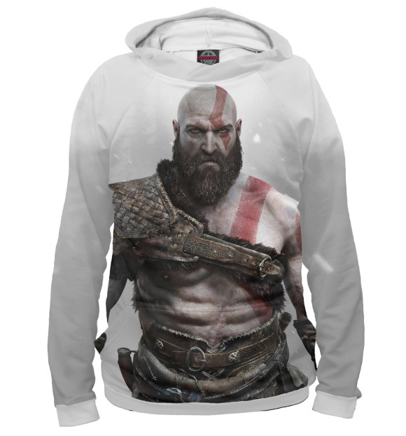 Мужское худи с изображением Kratos цвета Белый
