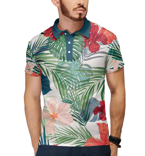 Мужское поло с изображением Пальмы цвета Белый