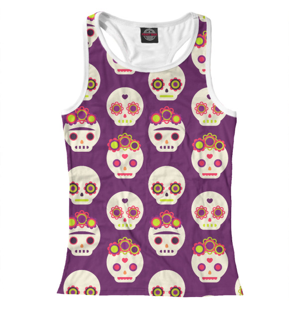 Женская майка-борцовка с изображением Мексиканские черепа цвета Белый
