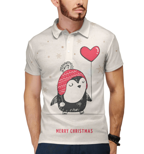 Мужское поло с изображением Cutie Little Penguin цвета Белый