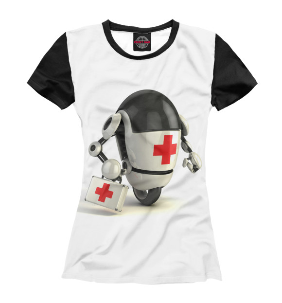 Женская футболка с изображением Робот Врач цвета Белый