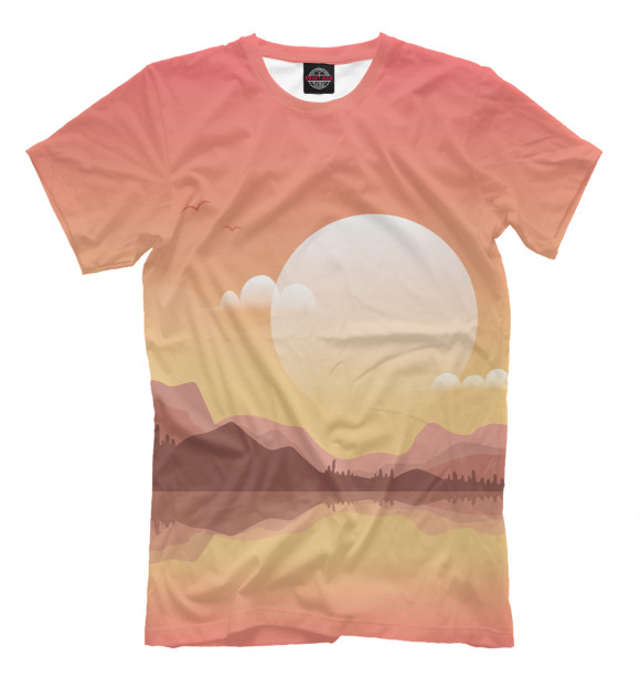 Мужская футболка с изображением Восход на горами цвета Молочно-белый
