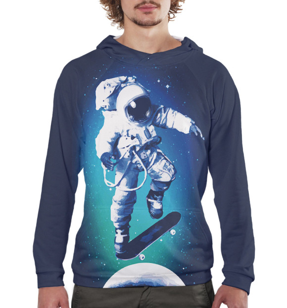 Мужское худи с изображением Космонавт-скейтер цвета Белый