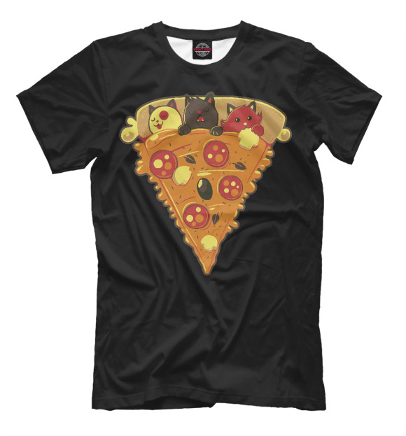 Мужская футболка с изображением Котята в пицце цвета Черный
