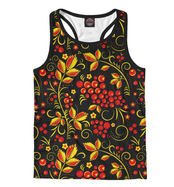 Мужская майка-борцовка с изображением Хохлома цвета Белый