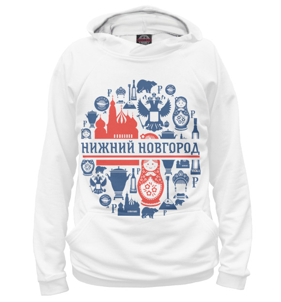 Женское худи с изображением Нижний Новгород цвета Белый
