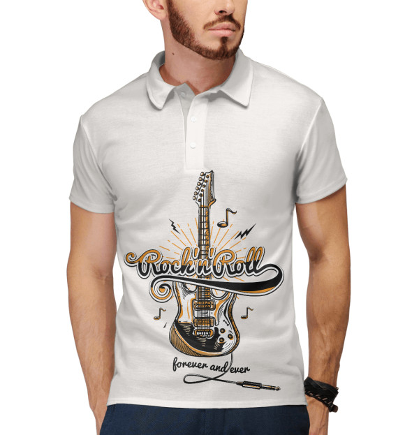Мужское поло с изображением Рок-н-ролл цвета Белый