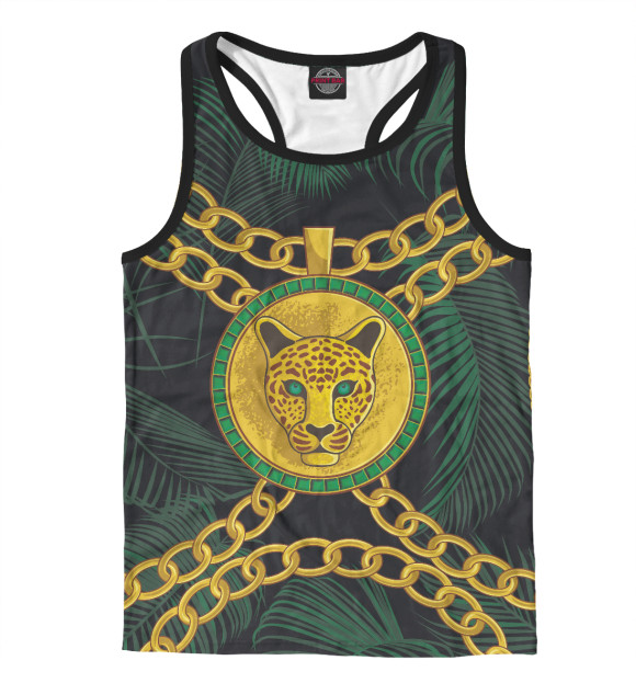 Мужская майка-борцовка с изображением Золотой леопард цвета Белый