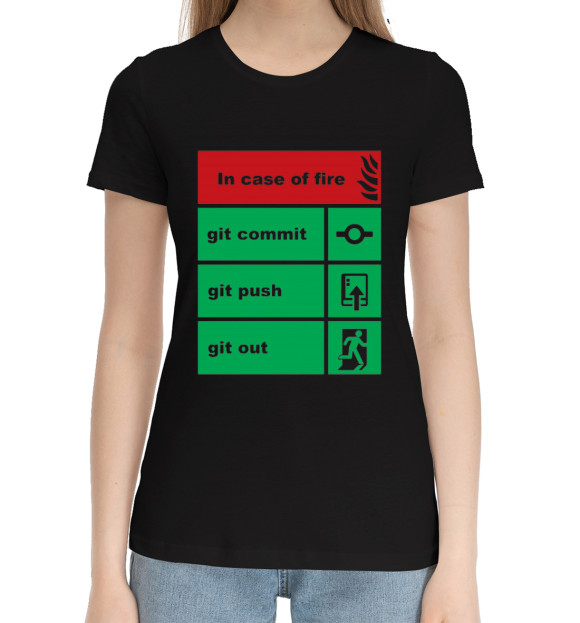 Женская хлопковая футболка с изображением In case of fire цвета Черный