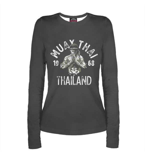 Женский лонгслив с притом Muay Thai Thailand Vintage цвета Белый Женский лонгслив с изображением Muay Thai Thailand Vintage цвета Белый