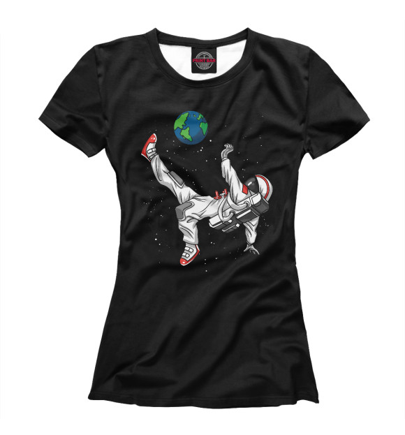 Футболка для девочек с изображением Space Astronaut Soccer цвета Белый