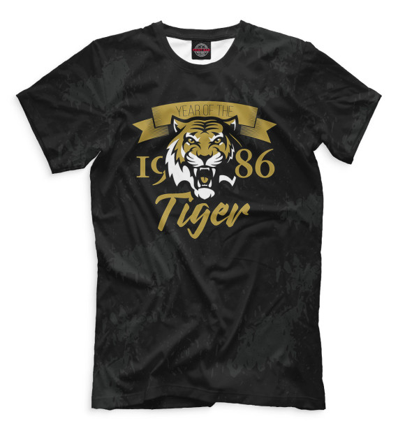 Мужская футболка с изображением Год тигра — 1986 цвета Черный