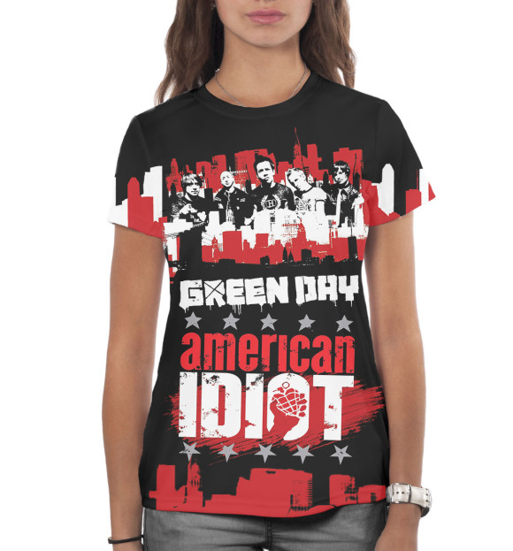 Женская футболка с изображением Green Day цвета Белый