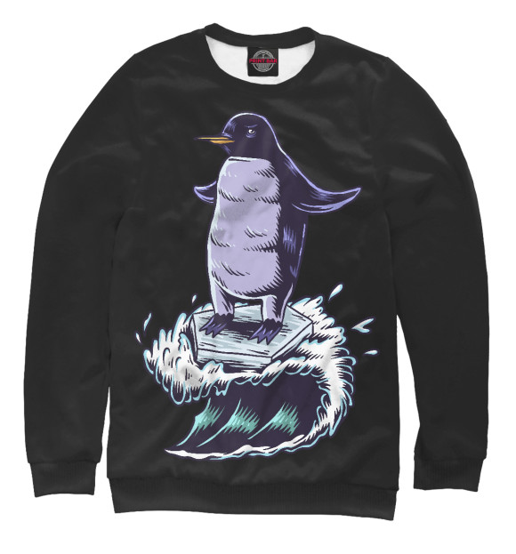 Мужской свитшот с изображением Пингвин сёрфит на льдине цвета Белый