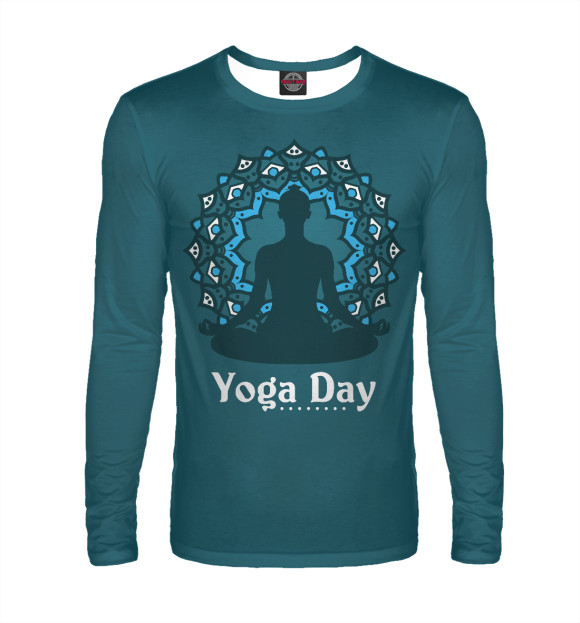 Мужской лонгслив с изображением International yoga day цвета Белый