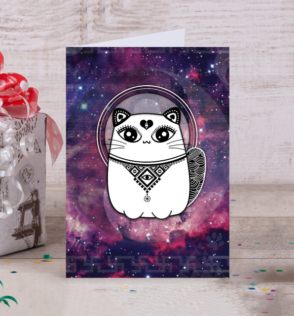Открытка с изображением Kitty is High цвета Белый