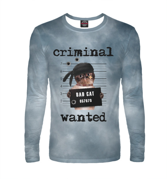 Мужской лонгслив с изображением Criminal cat цвета Белый
